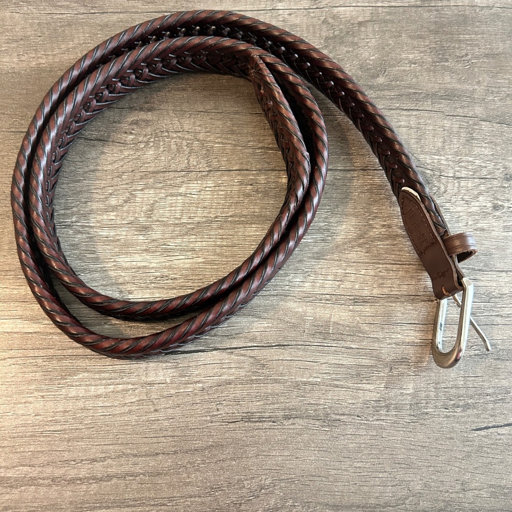 Mens Genuine Leather Braided Belt Silver Buckle Brown Casual Work Western Cowboy